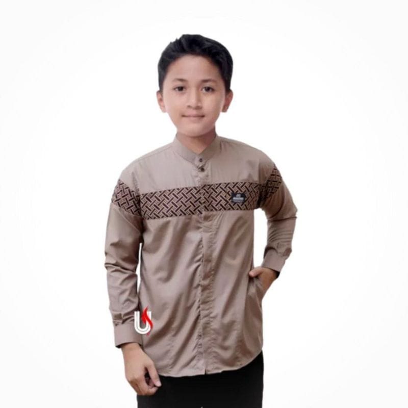 Baju Koko Anak Laki-Laki Remaja Usia 7-15Th Koko Gus Azmi Koko Anak Laki-Laki Lengan Panjang Batik Coklat Abu-Abu Putih Baju Muslim Anak Toyobo Premium Navy