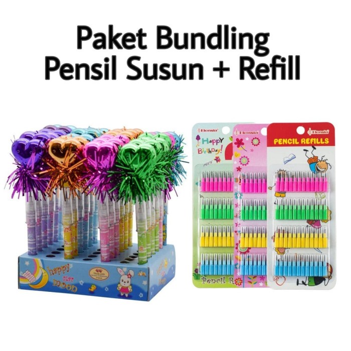 

PAKET BUNDLING PENSIL SUSUN HATI METALIK 06LM1-4 + REFILL HFN