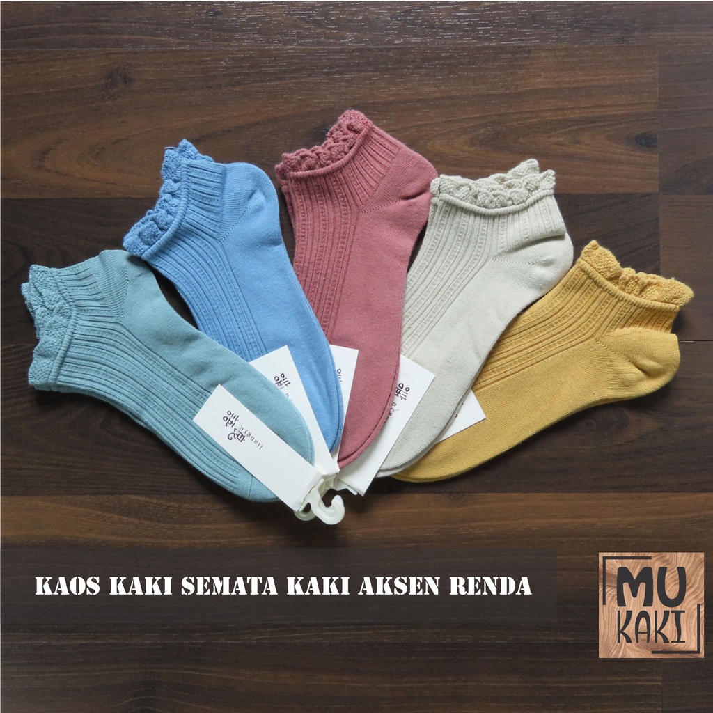 Kaos Kaki Mata Kaki / Ankle Shabby Chic Aksen Renda Warna Warni Mukaki