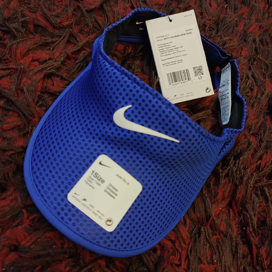 Nike Dri-FIT AeroBill Running Visor Biru Blue DV2998-417 Topi Original