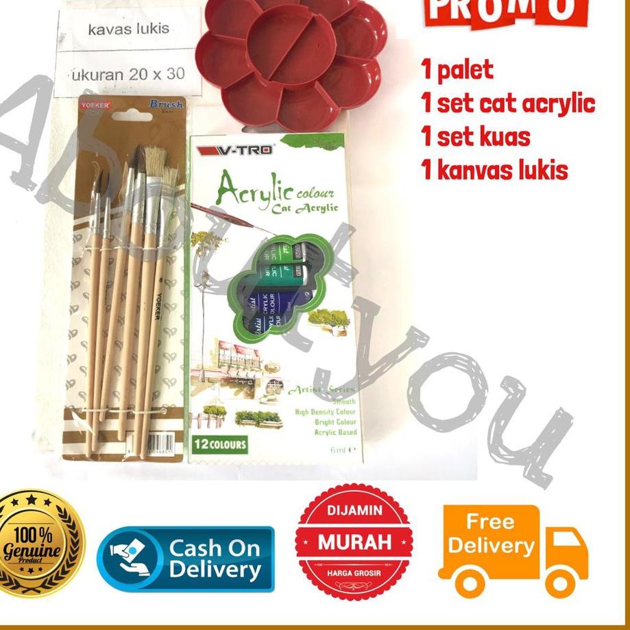 

[V-81 ✓] PAKET LUKIS KOMPLIT 4 in 1 KANVAS Besar Cat Akrilik Palet Kuas Set Melukis Lengkap-trending