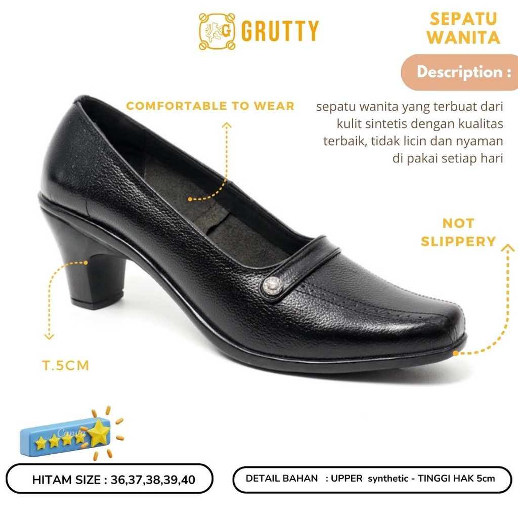 Sepatu wanita kantor sepatu pantofel wanita kerja sepatu kantor wanita Grutty AX605 Hitam