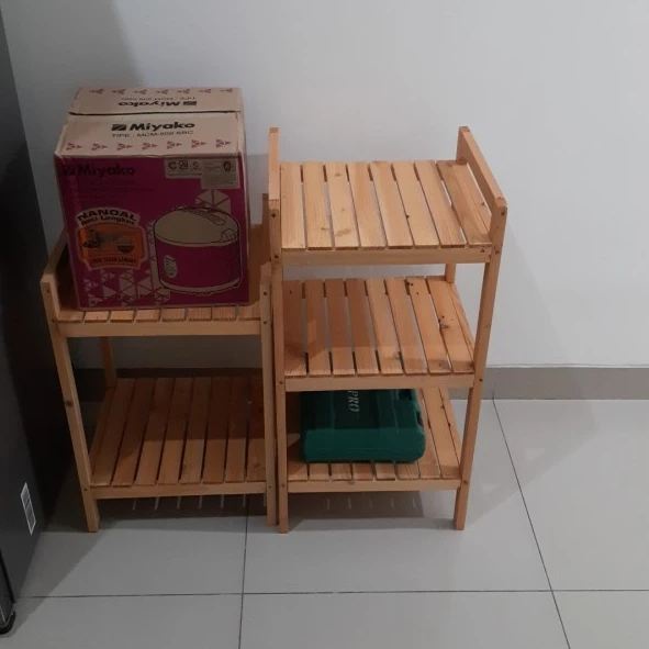 Rak Rice Cooker Dan Dispenser 2 Susun Serbaguna Kayu Mahoni