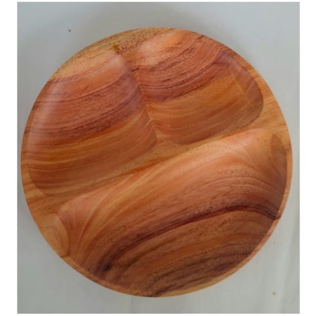 PRELOVED - Piring makan sekat 3 |piring kayu mahoni