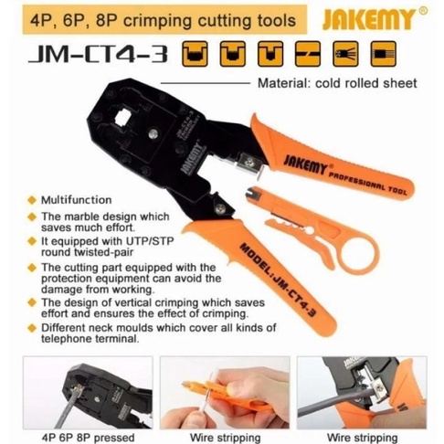 Tang Crimping Jakemy CT4-3 / Jakemy Crimper Plier Tang LAN Network Cable RJ45 / RJ11 JM-CT4-3