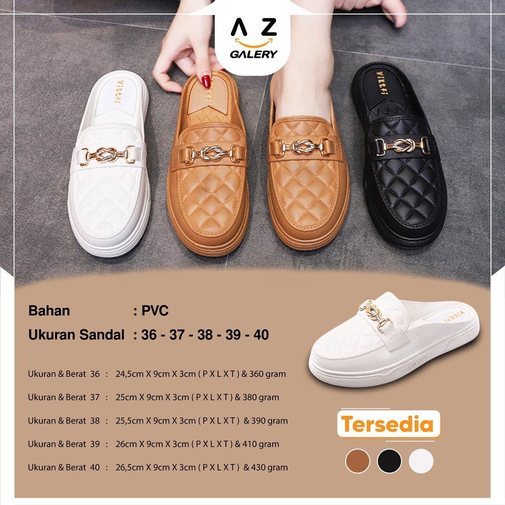 Sepatu Sandal Mules Slop Flat Wanita Model Slip On Fashion Style Kasual Sendal Jalan Cewek Kekinian PVC Azgalery SPT-39