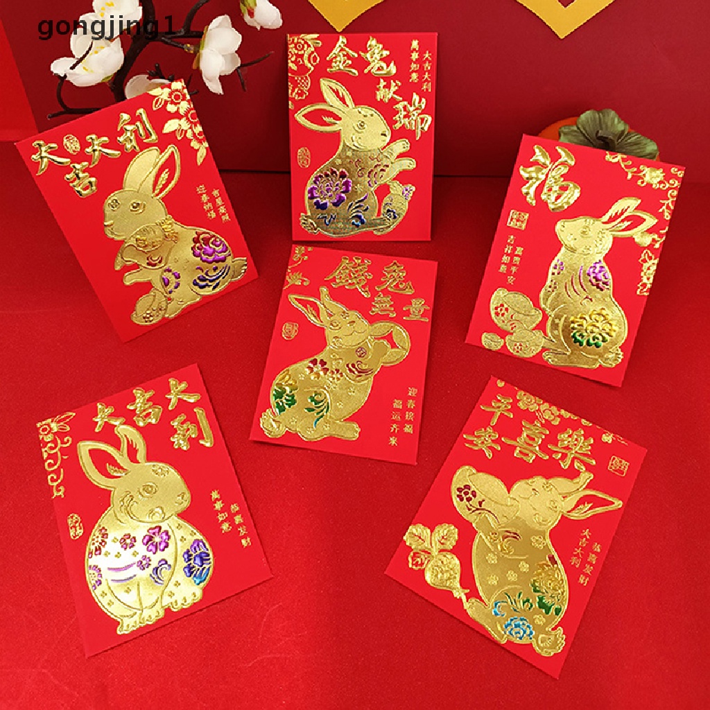Ggg 6pcs Amplop Merah Imlek 2022tahun Amplop Merah Tahun Paket Merah New Year Festival Musim Semi Kelinci Kantong Uang Hongbao Merah Hadiah Amplop ID