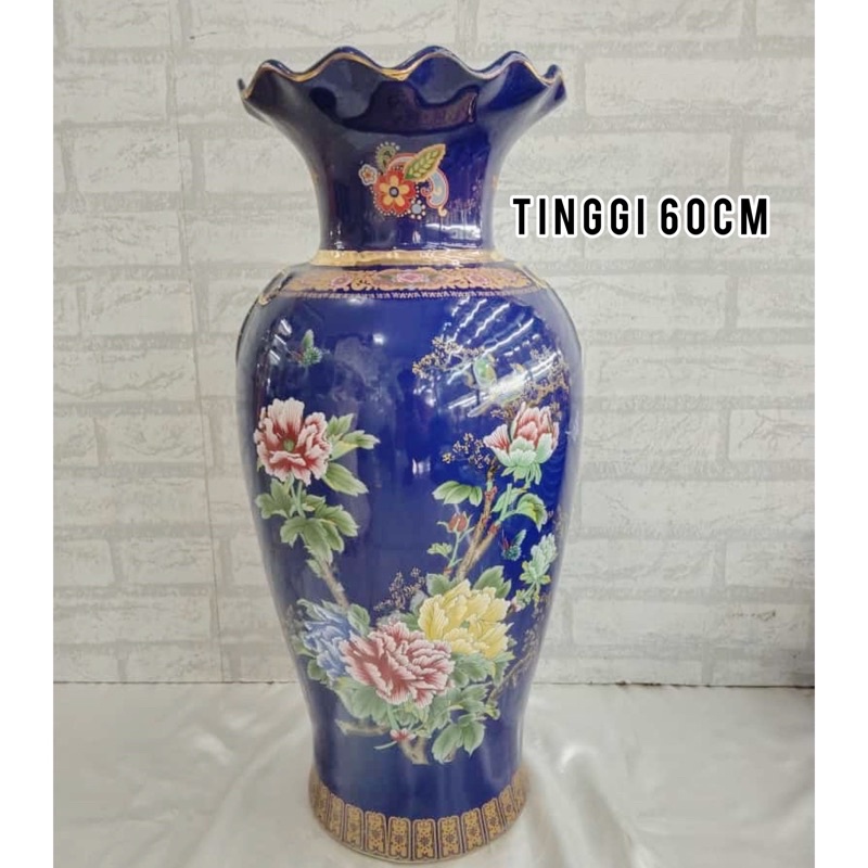 Vas Keramik Biru Putih Motif Bunga/ Pajangan Vas Keramik Import/ Vas Bunga Import