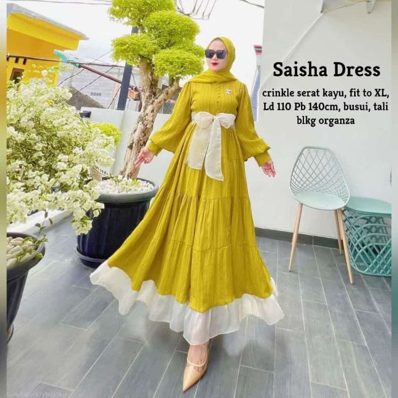 Saisha Dress Wanita Fashion Muslim Gamis Pesta Mewah Elegan Pakaian Wanita Kekinian Matt Rayon Serat Kayu Baju Kondangan Wanita