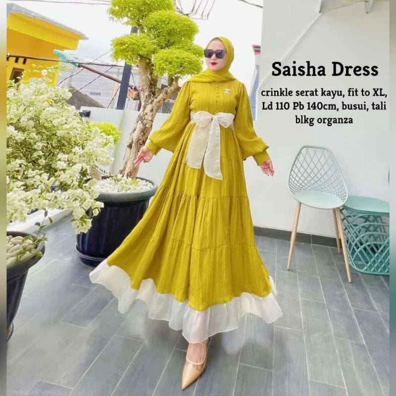 Saisha Dress Wanita Fashion Muslim Gamis Pesta Mewah Elegan Pakaian Wanita Kekinian Matt Rayon Serat Kayu Baju Kondangan Wanita