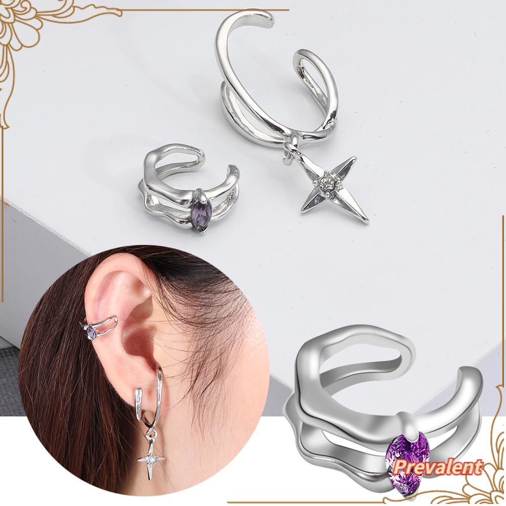 Preva Cuff Earrings Pesta Klip Telinga Punk Perhiasan Tanpa Tindik Amethyst Ear Cuff