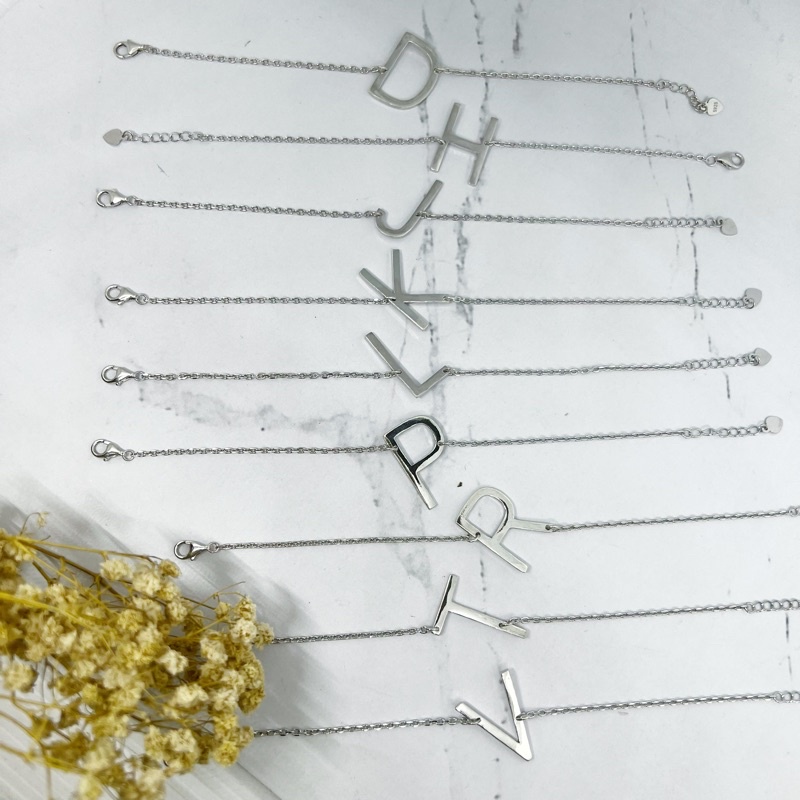 Gelang alphabet PERAK ASLI Silver 925 lapis emas putih