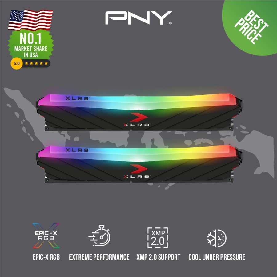 Memory PNY Longdimm RGB Black 32GB (16X 2) DDR4 3200MHZ PC25600 (XLR8)