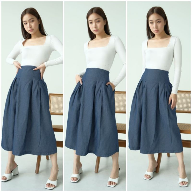 ❣ SPECIAL PRICE ♡ PREMIUM ♡ ORIGINAL ! SKIRT MYLIE VINTAGE PLAIN FLARE THICK MIDI / ROK POLOS SAJA
