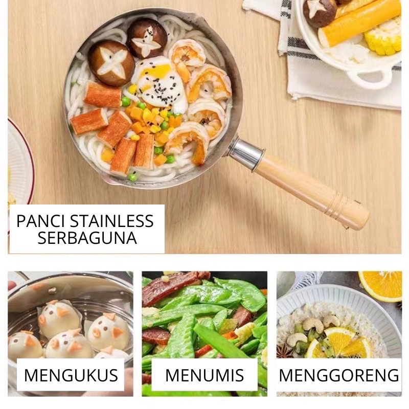 PANCI SUSU GAGANG KAYU ALUMINIUM TEBAL - MILK POT SAUCE PAN - PANCI MIE REBUS SERBAGUNA ANTI KARAT GG KAYU