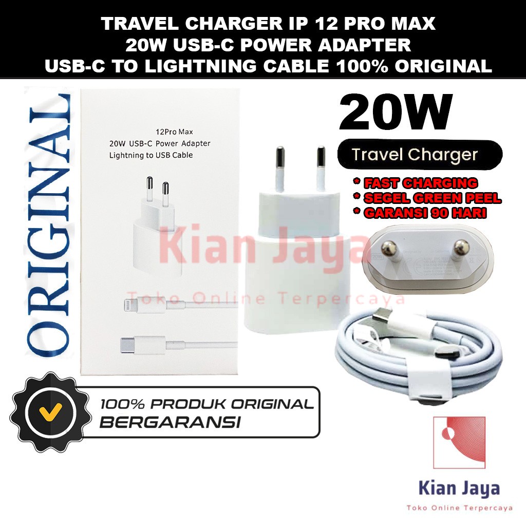 USB-C Power Adapter 20W - Fast Charging Travel Charger Set + USB-C to Lightning Cable Original Casan 20 Watt Ori Greenpeel