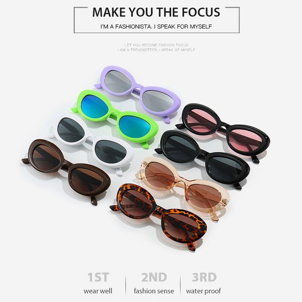 R-flower Oval Kacamata Hitam Gaya Chic Retro UV400 Punk Sun Glasses