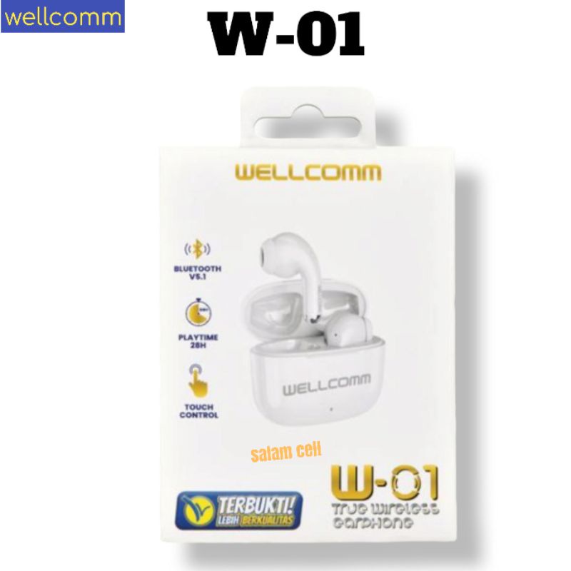 Headset Bluetooth TWS Wellcomm W01 Bluetoot V5.1 Playtime 28jam Original Garansi Resmi