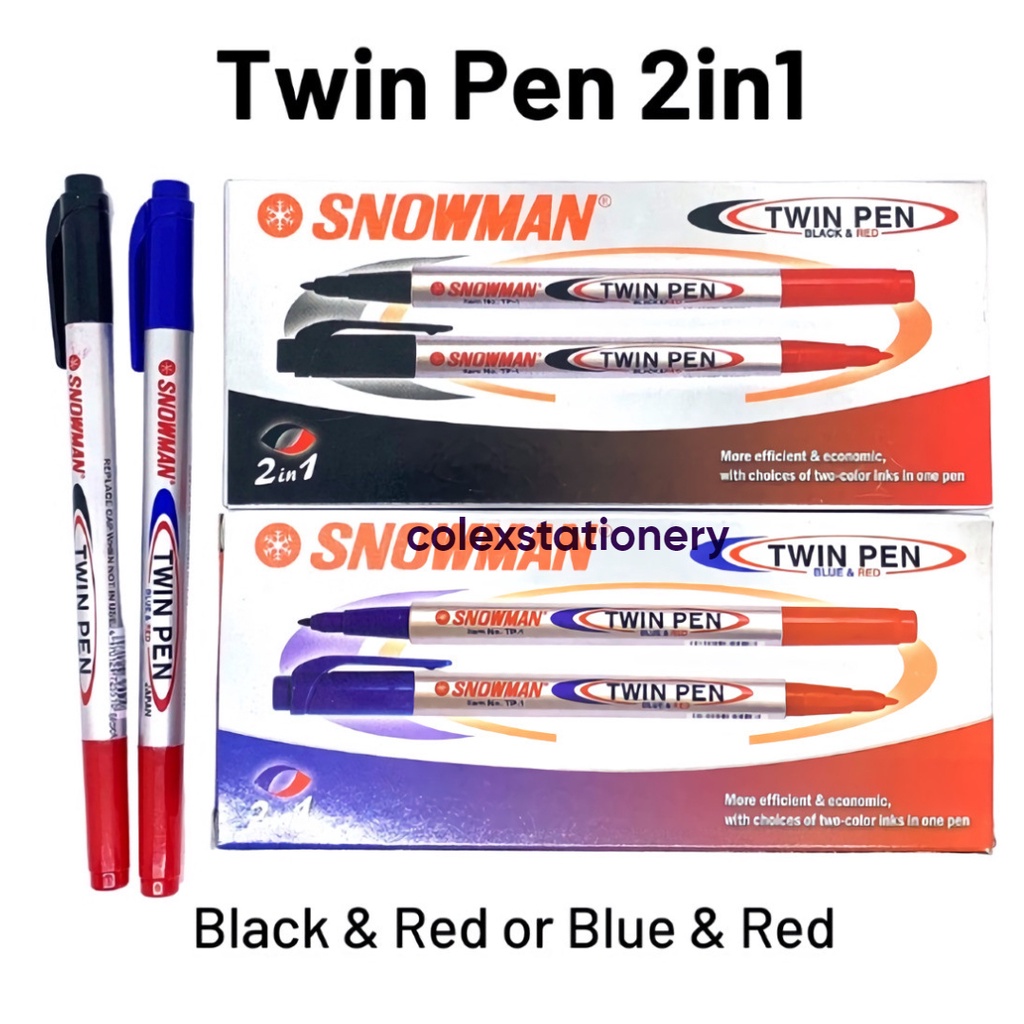 

[1 PC] Spidol Mini 2 Warna / Spidol Twinpen Kecil Snowman Marker 2 In 1 Hitam Merah Biru Hitam