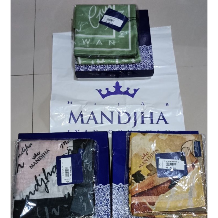 Mandjha 3 Pcs Ivan Gunawan Fashion Scarf Original Motif Khusus Free Box Milan Mustard Coklat, Happy 