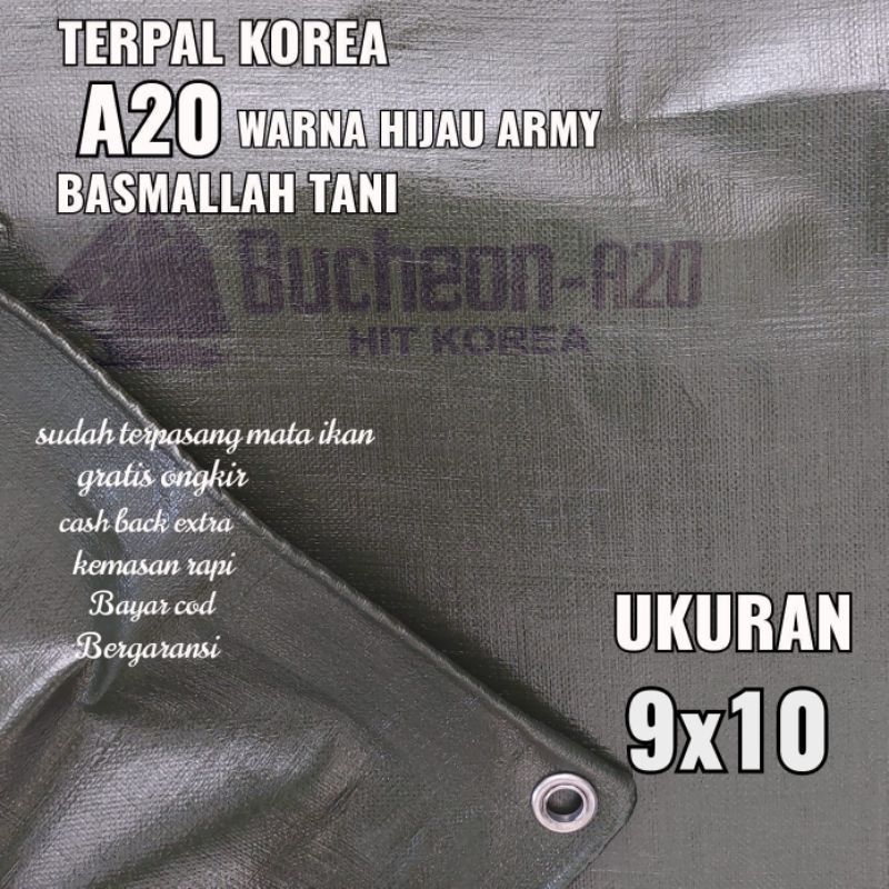 Terpal KOREA A20 Warna Hijau Army  ukuran 9x10 meter merk TRECK