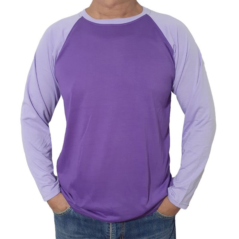 kaos raglan pria wanita - ungu tua tangan ungu muda