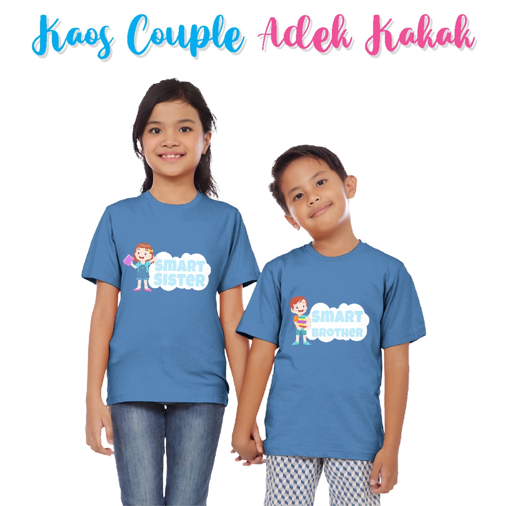 Kaos Couple Adik Kaka Anak 1-12 Tahun Laki Laki Perempuan Unisex Sibling Tee Series Warna Deep Blue