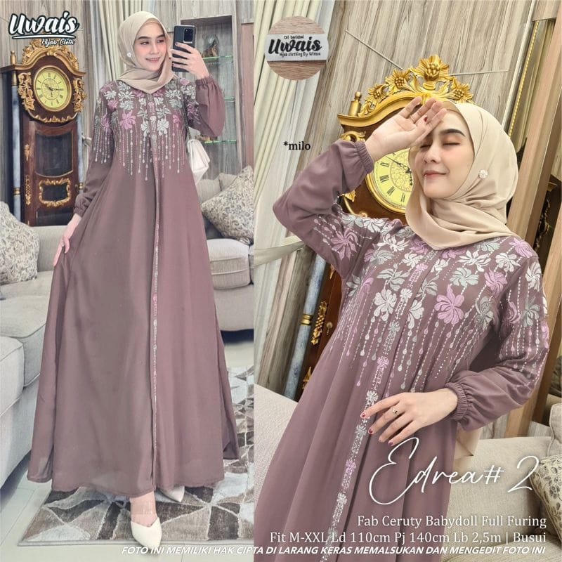 Baju Gamis Wanita Terbaru 2022 Edrea Dress Ceruty Babydoll Aksen Renda Baju Kondangan Busui Friendly Gamis Pesta Mewah Elegan