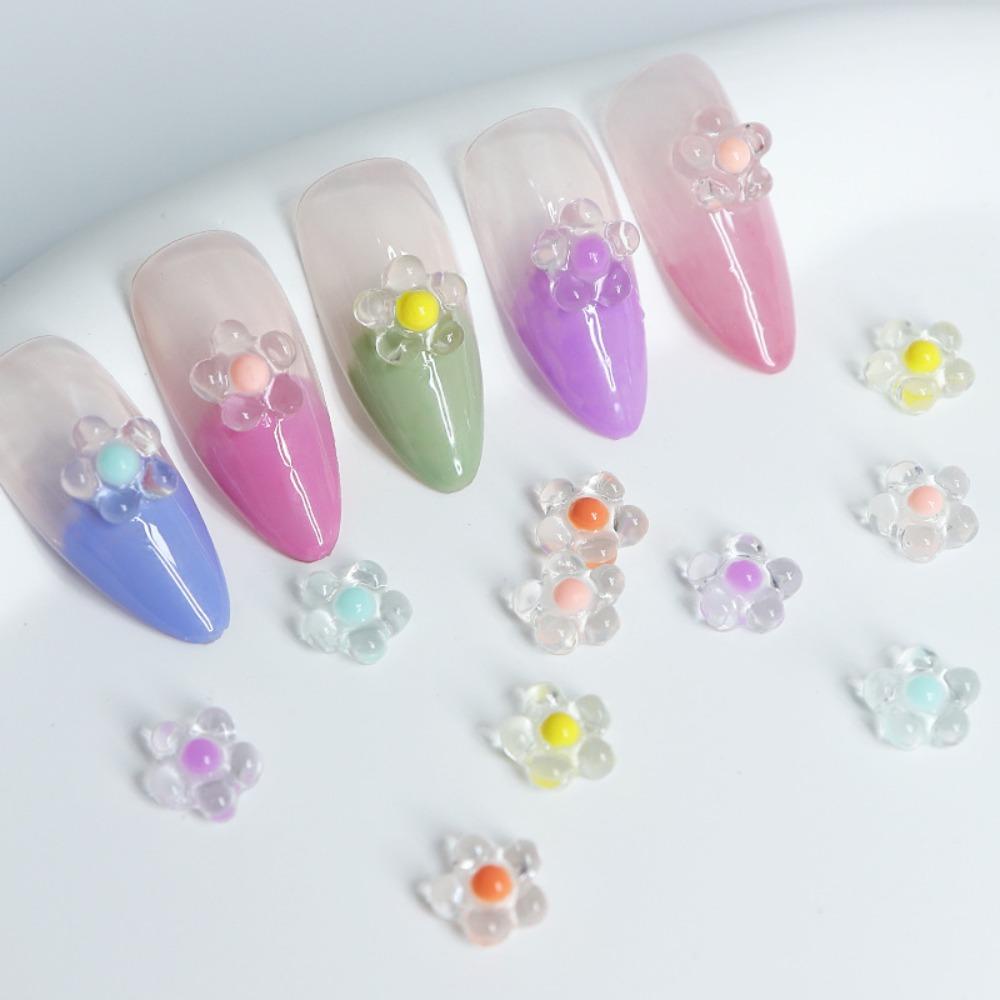 MXBEAUTY Bunga Dekorasi Kuku Warna-Warni 50Pcs /set Resin Lima Kelopak Bunga Fashion Hiasan Kuku 3D Nail Jewelry