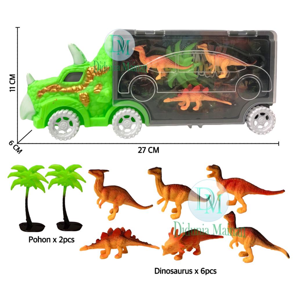 Mainan mobil mobilan anak truck carrier hewan dinosaurus karet truk figure dino isi 6 pcs