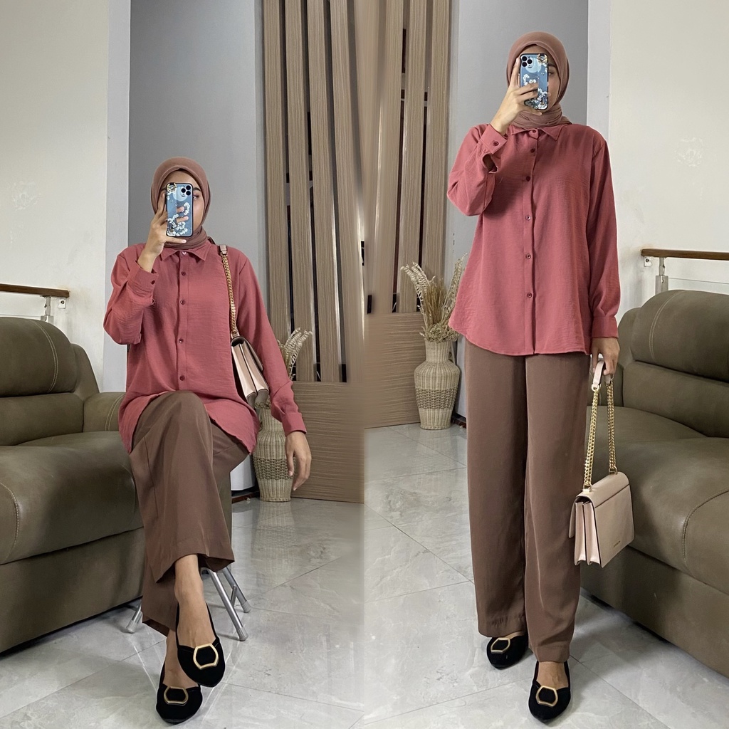 KEMEJA BASIC CRINCLE by ZALFA OUTFIT / blouse polos / kemeja crincle / blouse crincle