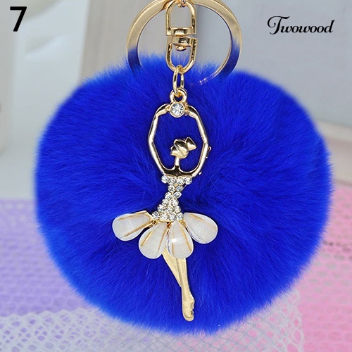 Twowood Fashion Pompom Bola Bulu Mobil Liontin Handbag Keyring Lovely Handbag Keychain