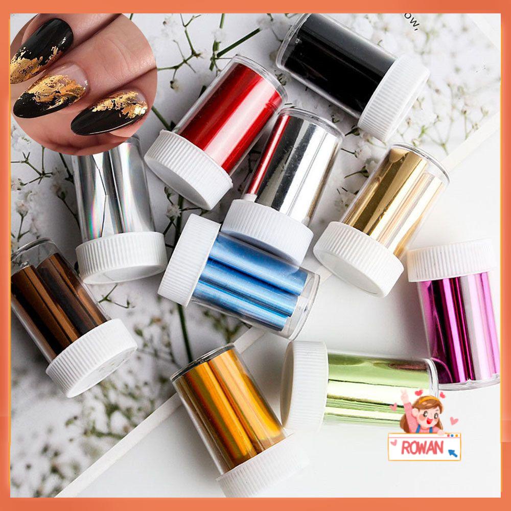 R-flower 1Roll Nail Foils Sparkly Slider Paper Warna Solid Nail Art