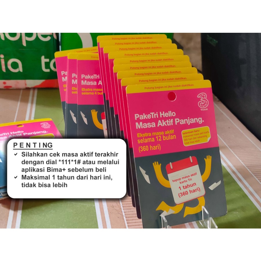 Voucher Tri Masa Aktif Panjang 4Bulan 1 Tahun up 2 Tahun dan Pulsa Tri - Injek TMA12