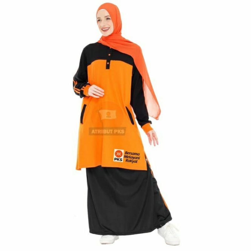 Kaos Tunik Katun Akhwat PKS Logo Baru Warna Orange