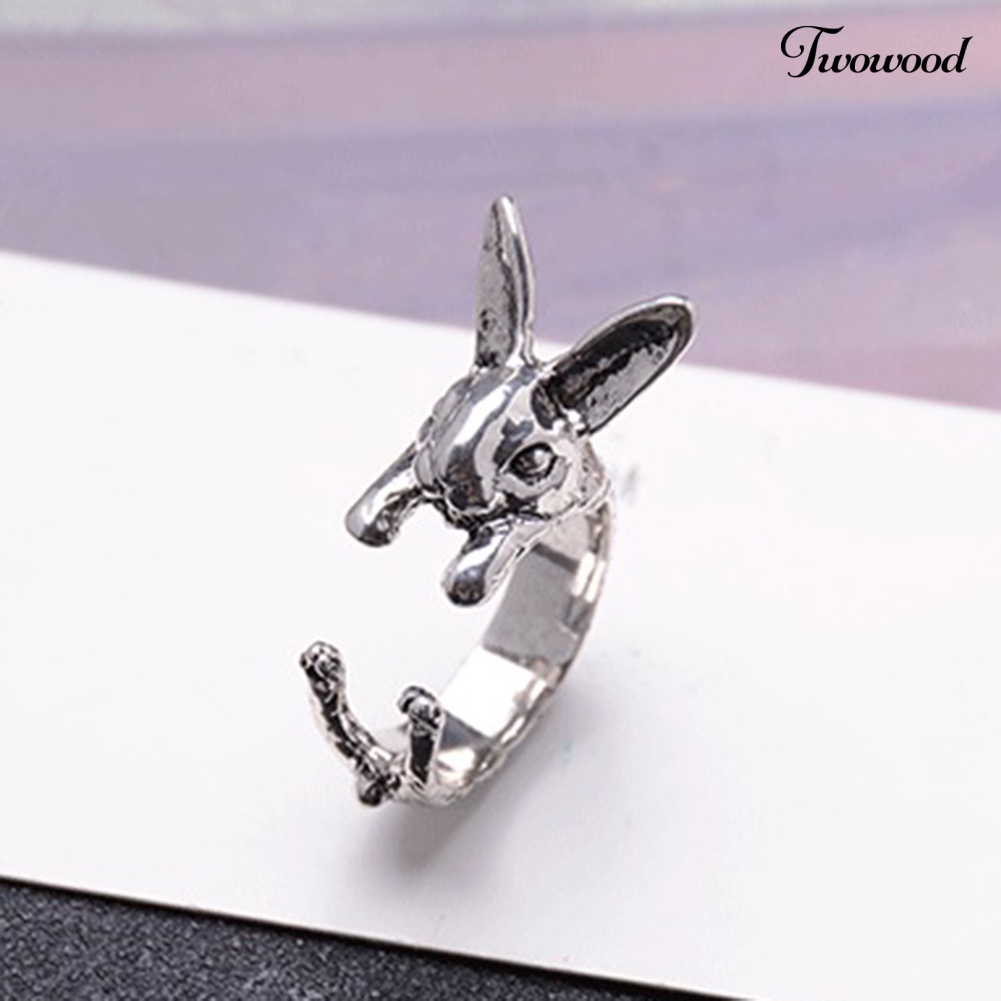 Twowood Vintage Rabbit Mid Finger Knuckle Opening Ring Pasangan Perhiasan Hadiah Ulang Tahun