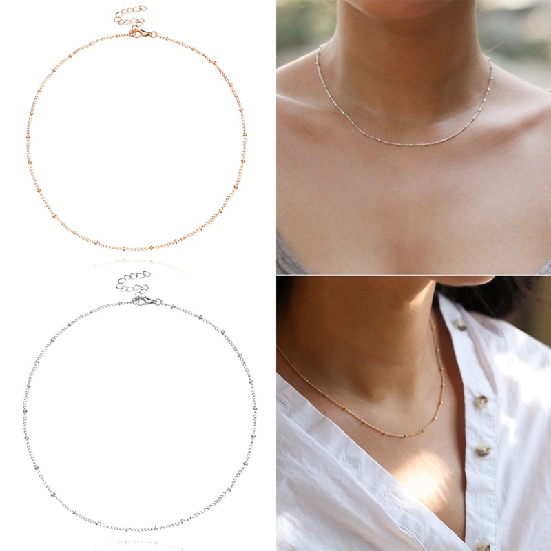 Kalung Rantai Untuk Wanita Warna Emas Tipis Choker Manik Chain Necklace Jewelry