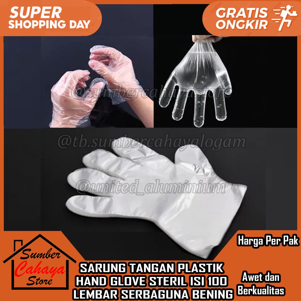 Jual SARUNG TANGAN PLASTIK HAND GLOVE STERIL ISI 100 LEMBAR SERBAGUNA
