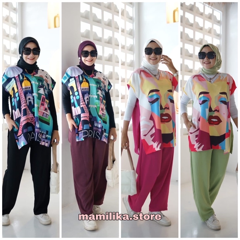 DARA SET PRINTING CRINKLE AIRFLOW  | ONE SET CRINKLE | ONE SET WANITA KEKINIAN | SETELAN KEMEJA