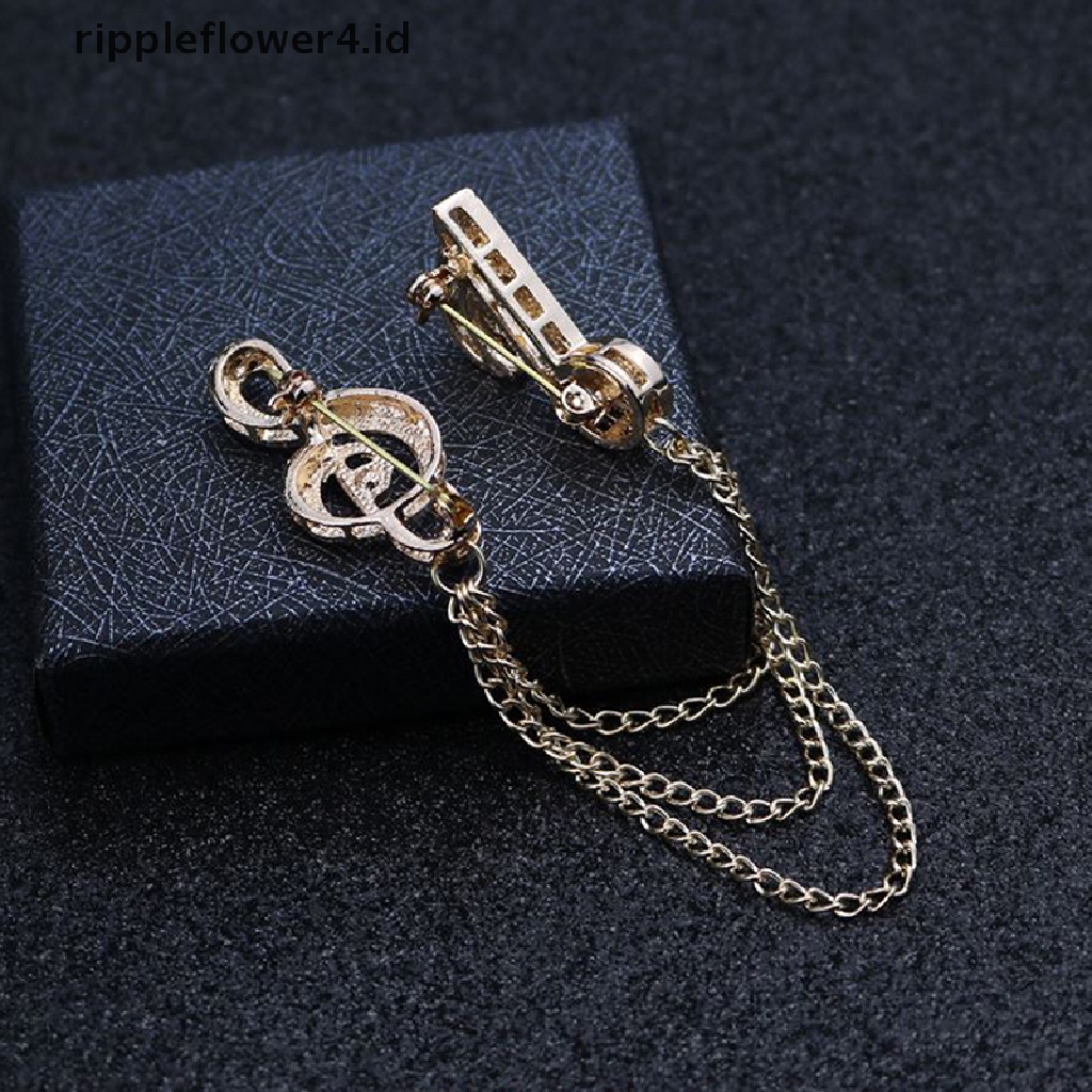 {rippleflower4.id} Kristal Rumbai Rantai Musik Catatan Bros Kerah Pin Unisex Lencana Bros Perhiasan~