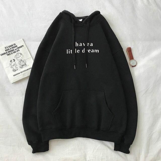 Tq88indonesia Fashion Baju Switer Wanita Terbaru /  LITTLE DREAM FLEECE HOODIE SWEATER / Busana Casual Cewek / Sweater Topi  Fashion / Ootd Kekinian