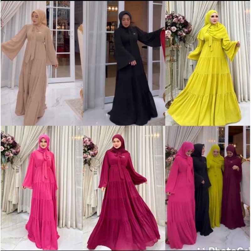 DRESS SIFON TINGKAT POLOS BY SHELLASAUKIA