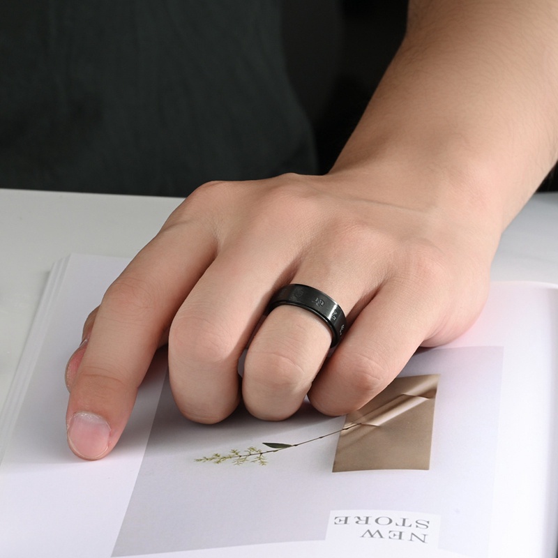 Enam Karakter Baru Mantra Berputar Cincin Kepribadian Anti- Stres Cincin Lebar 8mm Stainless Steel Rings Untuk Pria Hadiah Pesta