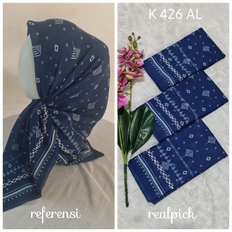 hijab denay segiempat motif polka navy
