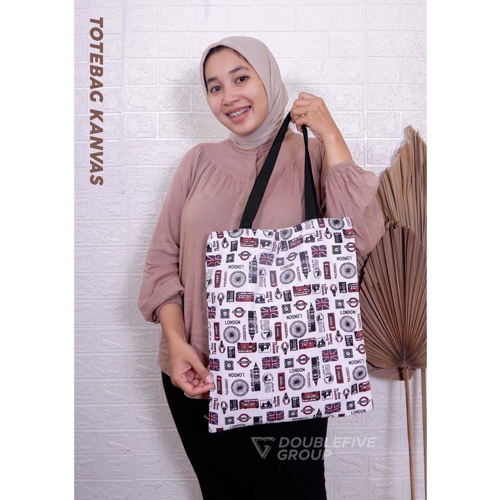 TOTE BAG WANITA TOTEBAG PRIA CANVAS MOTIF GOOD QUALITY WITH RESLETING