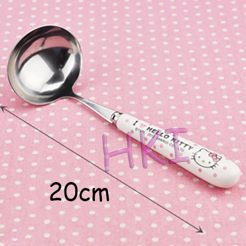 Vegg Sendok Sayur Stainless Gagang Keramik Hello Kitty Polkadot Pink