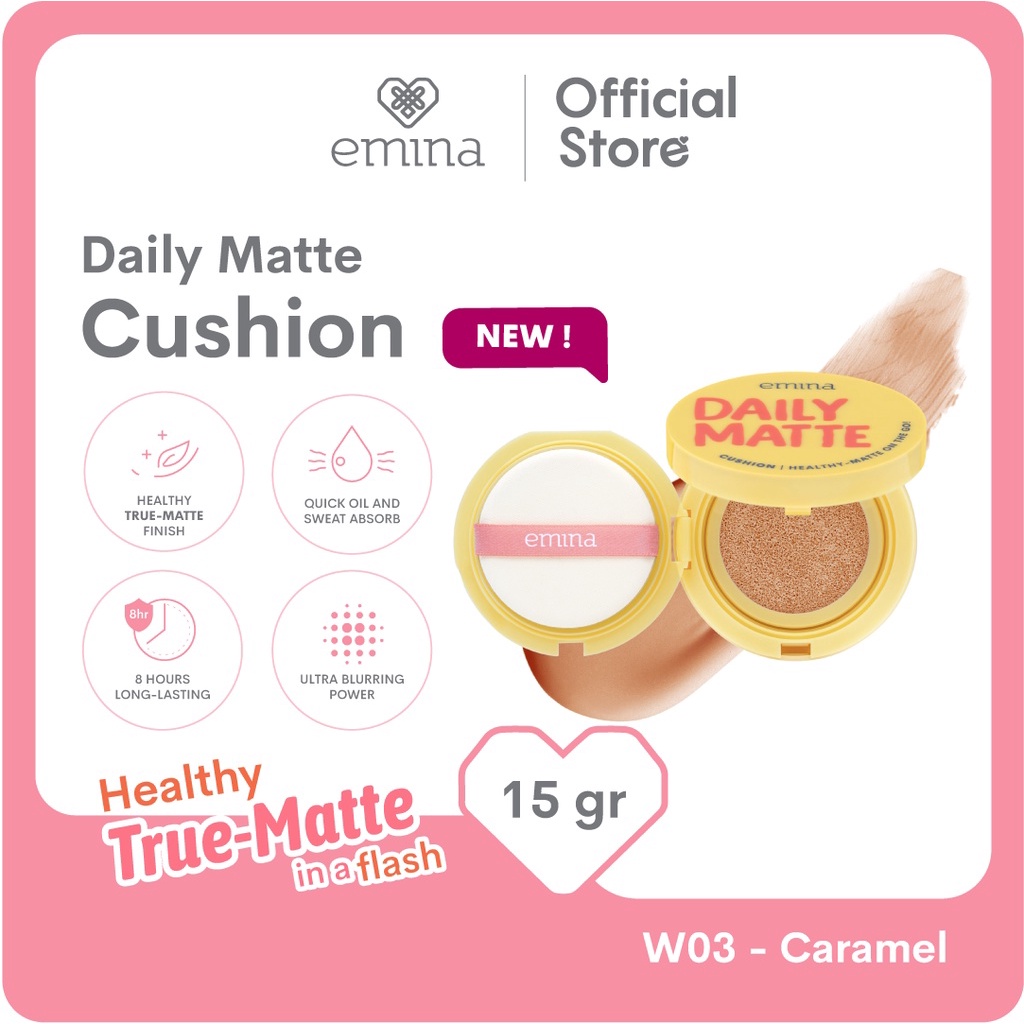 NEW! Emina Daily Matte Cushion 15 g - Cushion Matte Finish Tahan Lama 8 Jam dan Oil Control
