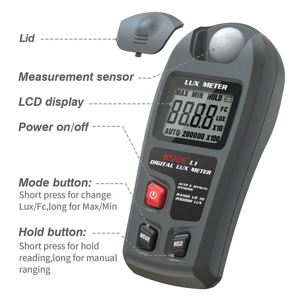 Pineapple Digital Light Meter True RMS Pengukur Penerangan Genggam Photometer Presisi Tinggi