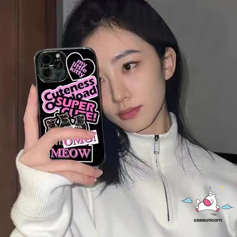 IPHONE Casing Ponsel Couple Kompatibel Untuk Iphone 7 8 Plus 11 14 13 12 Pro Max XR X XS Max Se 2020 Lembut Tpu Silicon Ins Trendy Sticker Label Glossy Halus Phone Cover