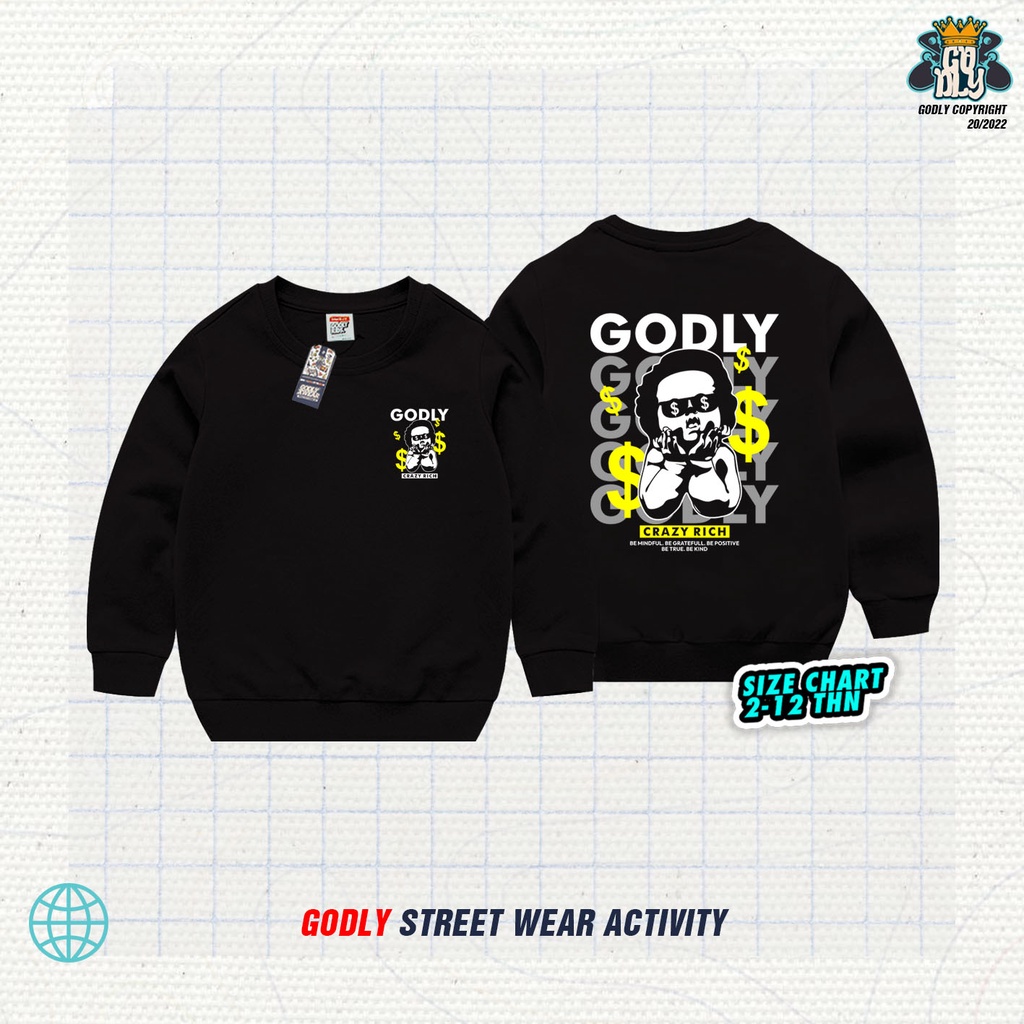 Crewneck Anak Usia 1-12 tahun Bahan Katun Fleece Godlykids